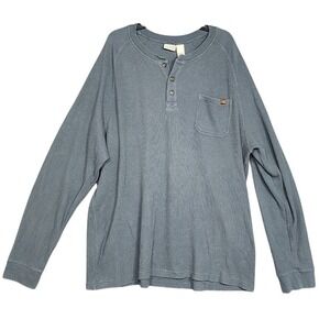 L.L.Bean Men's Long Sleeve Thermal Henley Shirt Waffle Knit XXL Tall Gray Pocket
